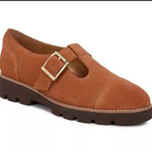 Vionic Carmen T Strap Mary Jane Loafers Flats Women 6.5 Shoes Suede Buckle Brown